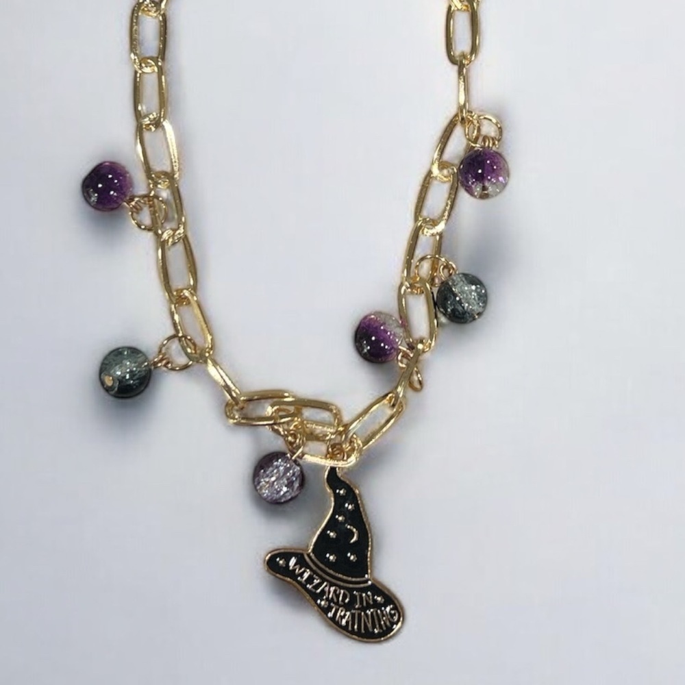 Paperclip Chain Stainless Steel Wizard in Training Necklace with Crackle Quartz